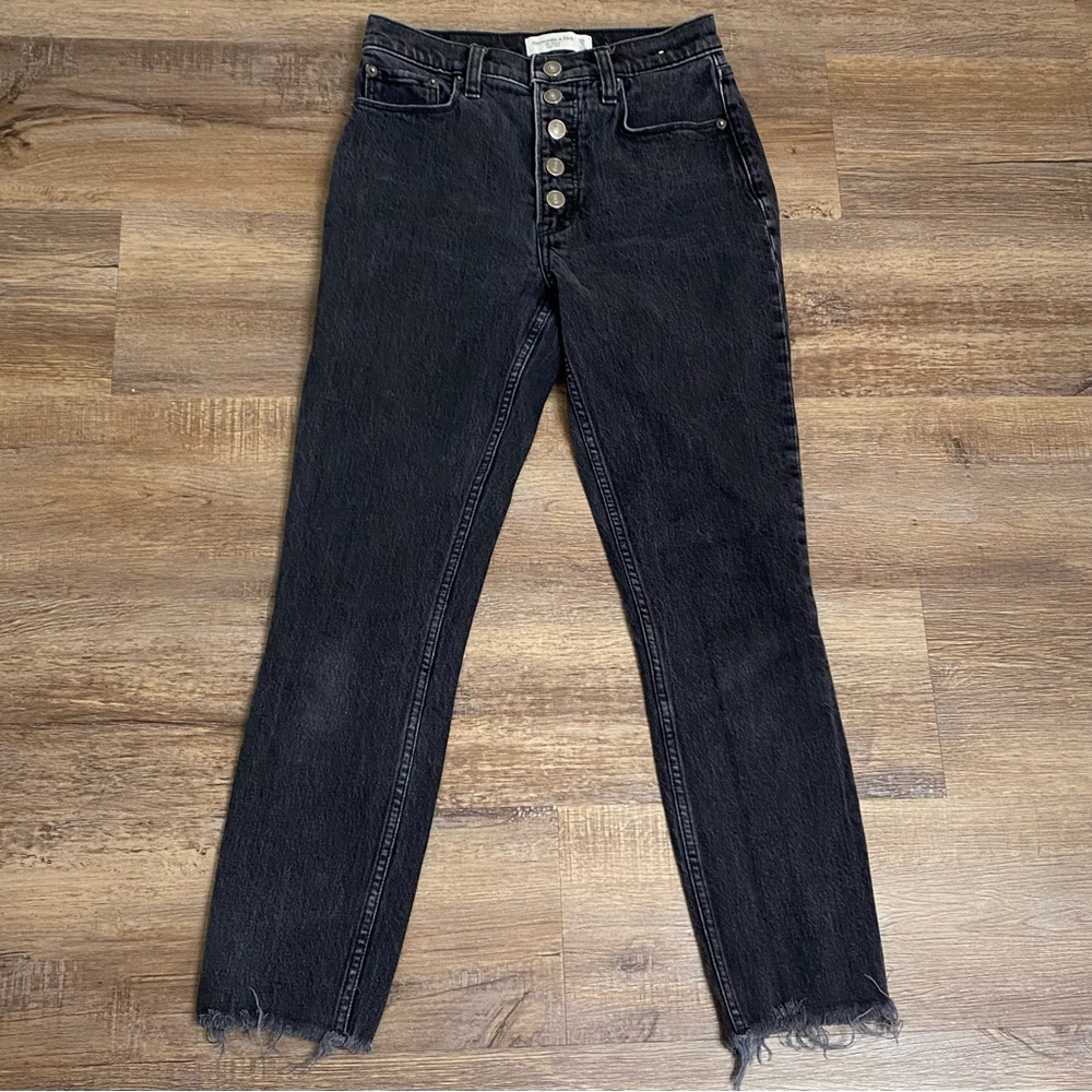 Abercrombie & Fitch High Rise Jean Exposed Button Fly Sz 25/0 Black